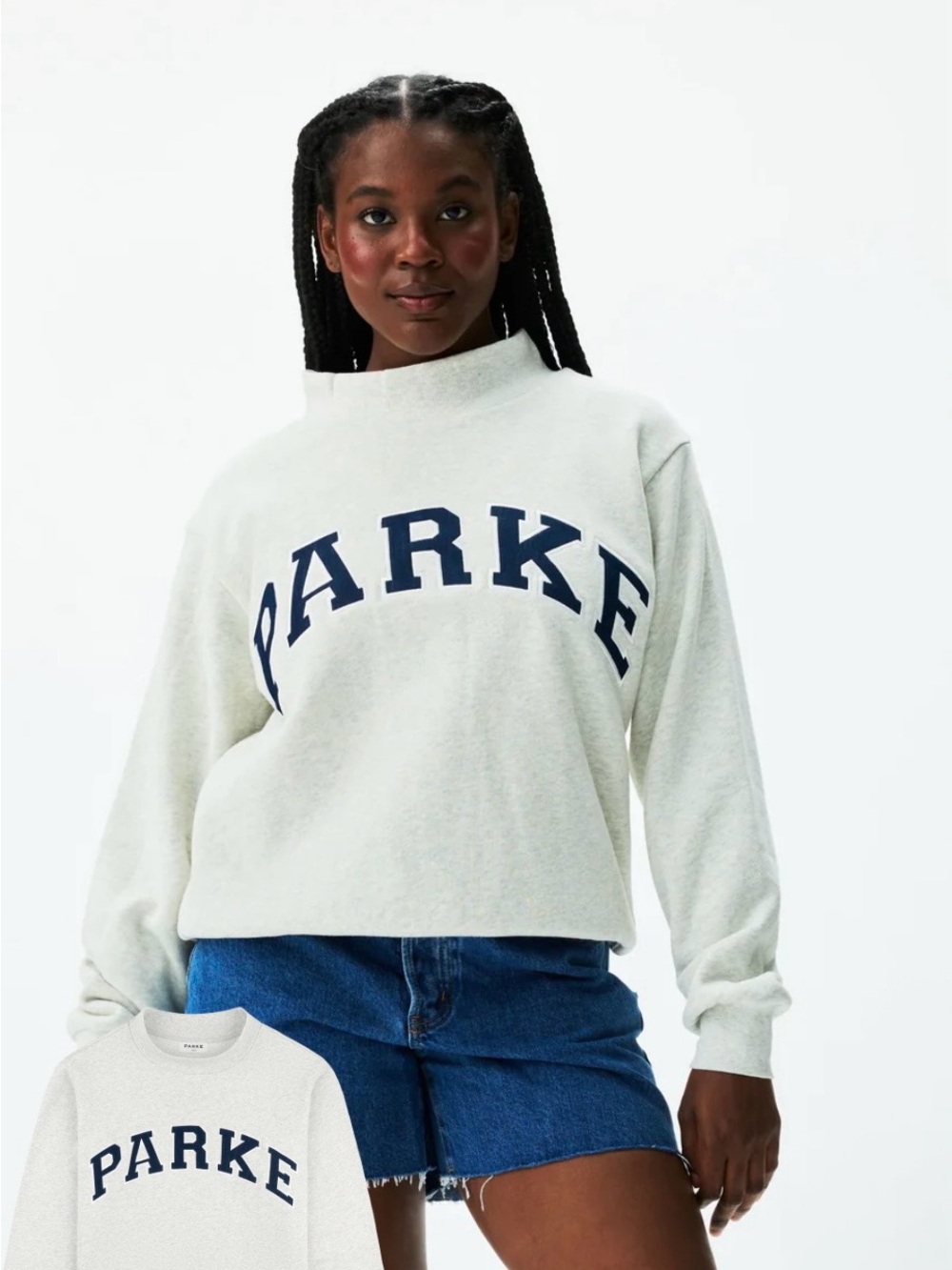 Parke White Mock Neck Logo Sweatshirt